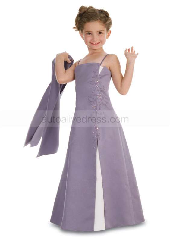 Beaded Satin Junior Bridesmaid Dress With Panel Inserts